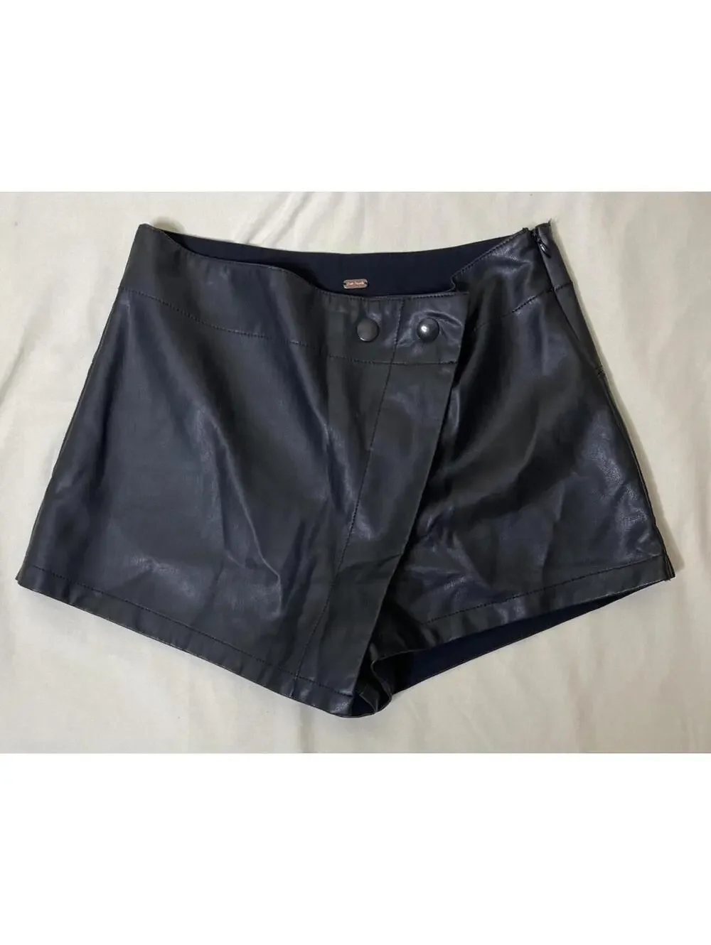 Free People Black Faux Leather Wrap Skort Shorts